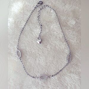 Pretty Bird USA Silver Bracelet/Anklet with crystal stations & Heart Charm